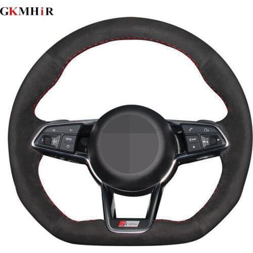 DIY Black Genuine Leather Suede Car Steering Wheel Cover For Audi TT RS 2016-2019 R8 (4S) TT (8S) 2014-2019 TTS 2014-2019