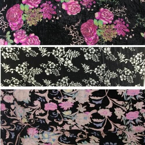NEW Flowers Printed Silk Velvet Fabric For silk Velour Dress