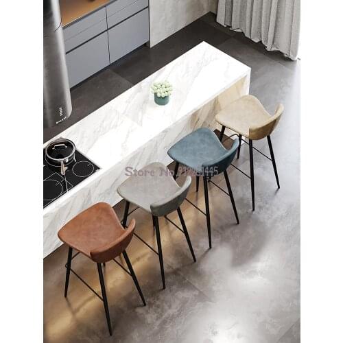 Nordic modern minimalist bar chair home high stool backrest front desk chair restaurant creative leisure wrought iron bar chair