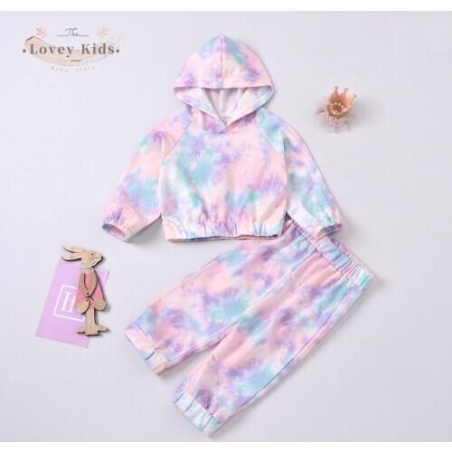 Tracksuit Baby Boy Girl Tie Dye Hooded Tops Pullover Pants 2PCS Sets Toddler Children Clothes 2020 Autumn Winter Costume