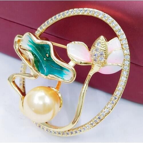 Vintage Round Shape Brooches Classic Style Enamel Brooches Hijab Pin Imitation Pearl Pin Brooch Jewelry For Women Bottom Price
