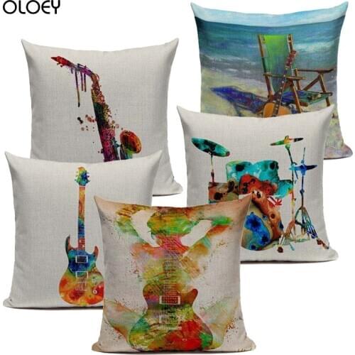 High-quality Note Design Music Series Black Decorative Linen Cushion Cover Home Bedroom Hotel Car Decorative Cushion 45x45cm