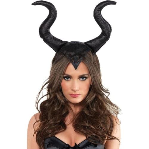 Women Halloween Headband Glitter Devil Ox Black Long Horn Hair Hoop Evil Witch Cosplay Costume Masquerade Party Headpiece