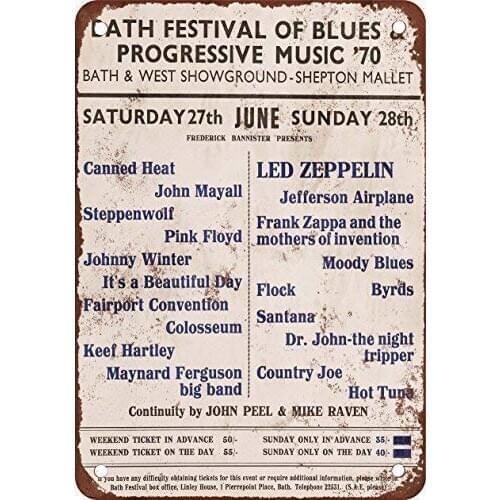 Tin Sign Metal Tin Sign 8x12 Incheses 1970 Bath Festival Zeppelin Floyd Zappa Vintage Look Reproduction Decoration Iron Painting