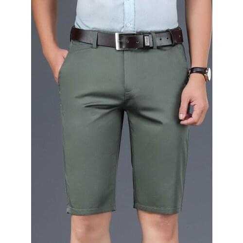 4 Colors Mens Thin Straight Casual Shorts 2021 Summer New Business Fashion Stretch Cotton Shorts Male Brand Khaki Green