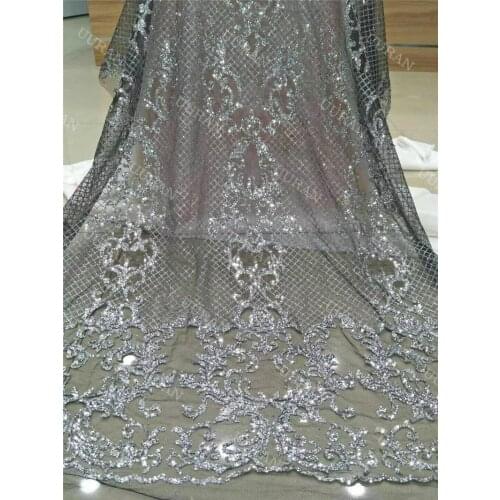 African French Net Lace Glittering Glued Tulle Lace Fabric Newest for Attractive Party Dress F