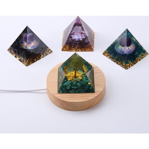 Amethyst Tree Gemstone Pyramid Wood Light Base Display Stand Lamp Holder USB Socket Switch Control Crystal Energy Pyramid Decor