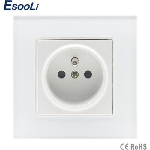 Free shipping Luxury French Socket white Crystal Glass Switch 2 Pin French Wall Plug Socket,tempered Crystal Glass Panel