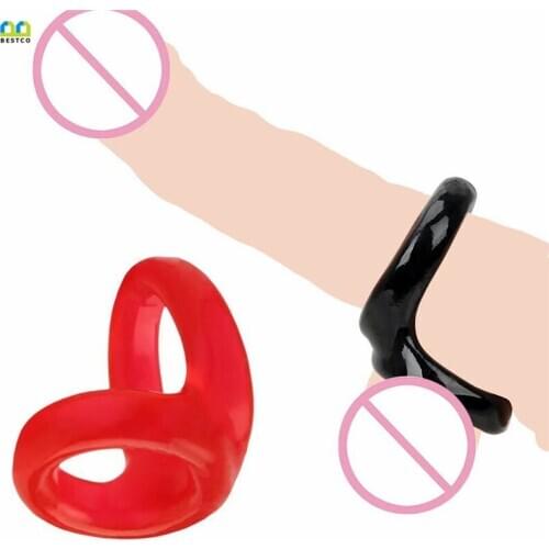 BESTCO 18+ Adult Male Penis Delay Time Dual Ring Cock Bondage Flirting Extender Massage Clit Stimulation Erotic Goods Sex Toys