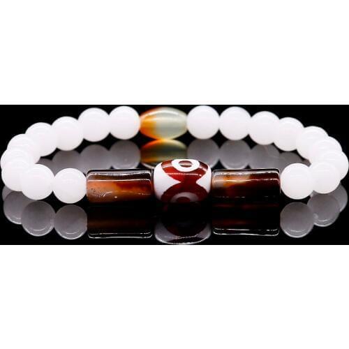 Natural Coffee Onyx Stone With 8mm White Chalcedony Bead Bracelet Men and Women Strand Semi Precious Stone Bracelet Jewelry