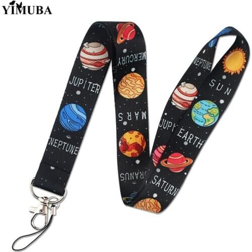 Solar System Planet Lanyards Keychain Earth Sun Moon Saturn Venus Art Print Ribbon Neck Straps Key Chain Badge Holder Idea Gift