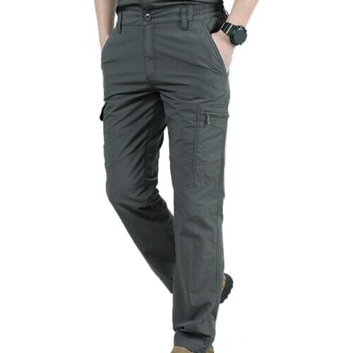 Casual Pants Men Outdoor Climbing Hiking Multi-pockets Solid Color Quick Dry Tactical Pants