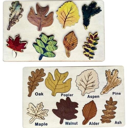 Children Montessori Nordic Style Painting Puzzle Toys Wooden Set Leaf Jigsaw Drawing Board Games Educational Cognition Toys Gift