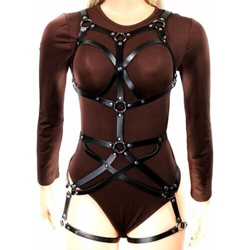 Hmex Sexy Leather Harness Garter Belts Women Full Body Harness Bondage Cage Bra Chest Straps Gothic bdsm lingerie fashion