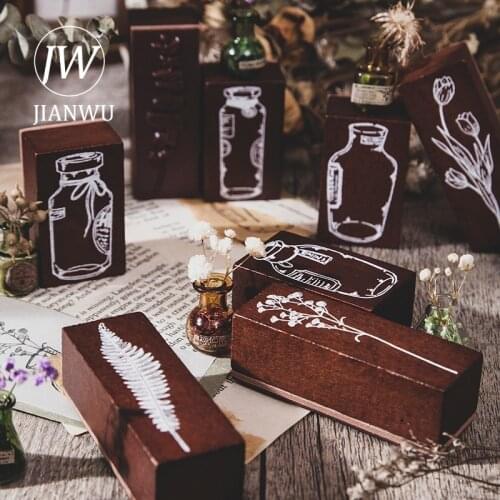 JIANWU Vintage Simple Wooden Stamp Plant Water Bottle Decoration Pattern DIY Rubber Seals for Scrapbooking Stationery Supplies