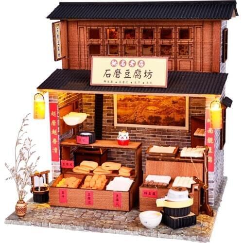 Doll House Furniture Wooden Miniature DIY Kit with Dust Cover Assemble Crafts Toy Best Birthday Gift For Children Girl