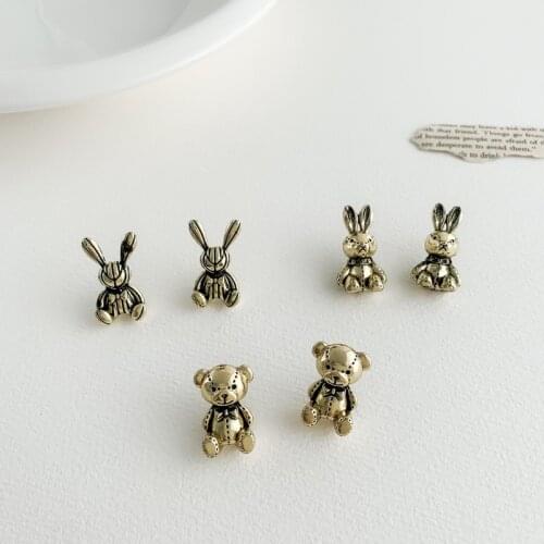 LOVOACC 3 Designs Cute Cartoon Bear Rabbit Earrings for Women Retro Gold Color Metallic Animal Statement Dangle Earrings Jewelry