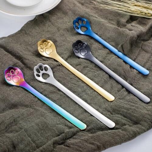 Stainless Steel Spoon Creative Gold Dog Cat Paw Claw Hollow Spoon Stirring Spoon Tea Coffee Dessert Spoons Cute Kitchen Tools