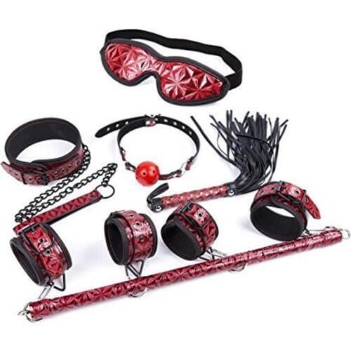 Shackled Handcuffs Iron Tube Erotic Suit Women Toys Mouthball Neck Brace Eye Mask Leather Whip Diamond Pattern Handcuffs