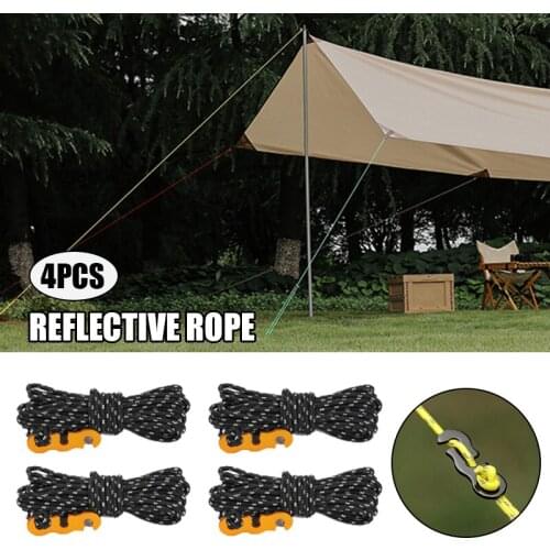 Newly 4pcs 4m Outdoor Tent Reflective Cords Lightweight Camping Rope with Aluminum Alloy Buckle Thick Rope for Tent Tarp