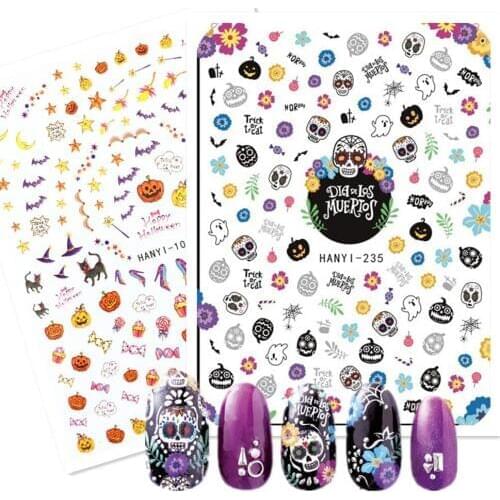 Newest HANYI-235 Halloween design 3d nail sticker Japan style nail decal back glue DIY nail decoration tips