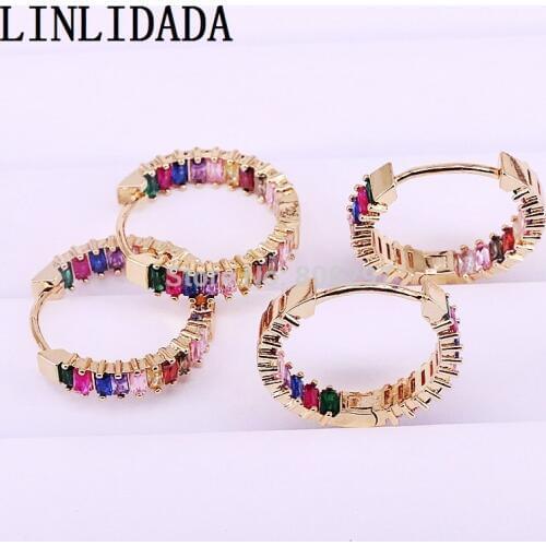 New Arrived 5Pairs Rainbow Zirconias Earring Multi Color CZ Circle Hoop Earrings For Women Fashion Jewelry