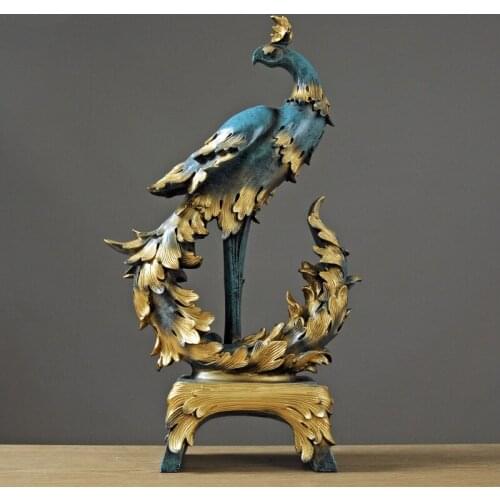New Chinese style Imitation Bronze Peacock Phoenix Ornaments Home Decoration Business Gifts Items Resin Crafts