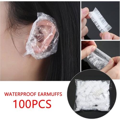 100pcs Disposable Waterproof Ear Cover Transparent Bath Shower Hair Salon Earmuffs Hair Coloring Ear Protector Cover Caps