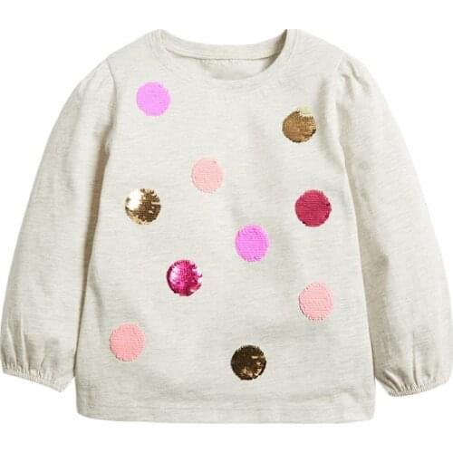 Autumn Toddler Girl Fall Clothes Designer Brand Kids Luxury Shirt Casual Cotton Tops Polka Dot Sequins T Shirt for Kid 2-7 Years