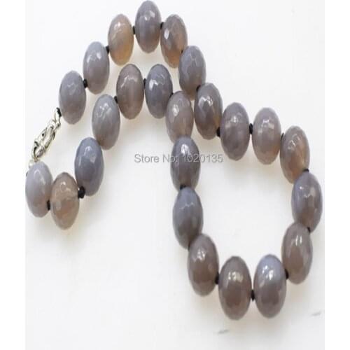 Wholesale gray agate round faceted 16mm necklace 18inch FPPJ nature beads gemstone womamn gift
