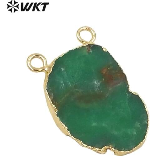 WT-P849 in stock!!natural druzy raw chrysoprase pendant with 24K gold trim,green Australian stone pendant in randomly shape