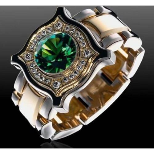 Luxury Unique Mens Fashion Green Crystal Ring for Wedding Band Engagement Ring Jewelry Lovers Gifts Men Rings