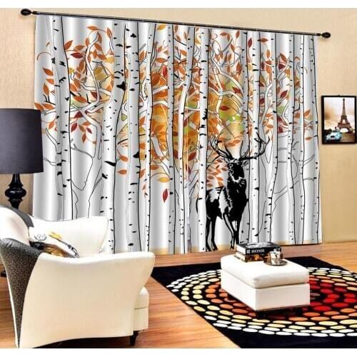 Luxury Blackout 3D Window Curtain For Living Room Bedroom Drapes Cortinas white forest curtains Blackout curtain
