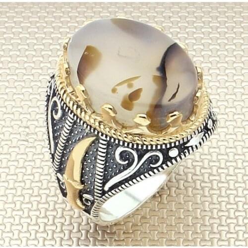 Dagger Silver Ring Yemen Agate Silver Ring Vintage Men Silver Ring Bronz Color Big Heavy Silver Ring Solid 925 Sterling Silver