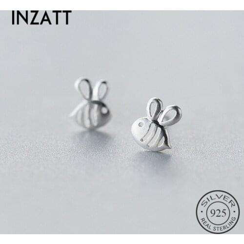 INZATT Punk Real 925 Sterling Silver Cute Hollow Tiny Bee Stud Earrings For Women Party Fine Jewelry Lovely Accessories Gift