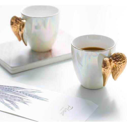 Nordic ceramic coffee cup Angel wings cups tea party bone china porcelain Europe Afternoon teacup design tazas de cafe Mug cup