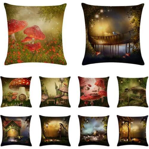 The sleeping mushrooms in the forest of Square Cotton Cushion Cover For Sofa car home Decorative Chair Throw Pillow Case ZY1013
