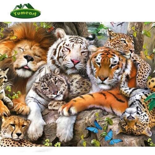Tiger and Lion New Needlework 100% Full Square Drill Diamond Painting Cross Stitch Rhinestones Diamond Embroidery Mosaic Animals