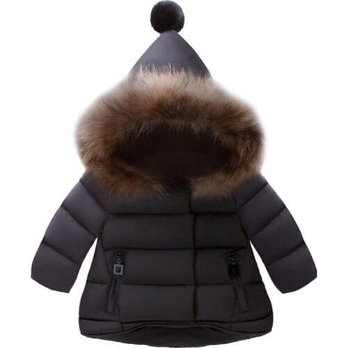 Boy Outerwear Coat Solid Color Fur Hooded Single Breasted Cotton Winter Black Kids Baby Winter Jacket