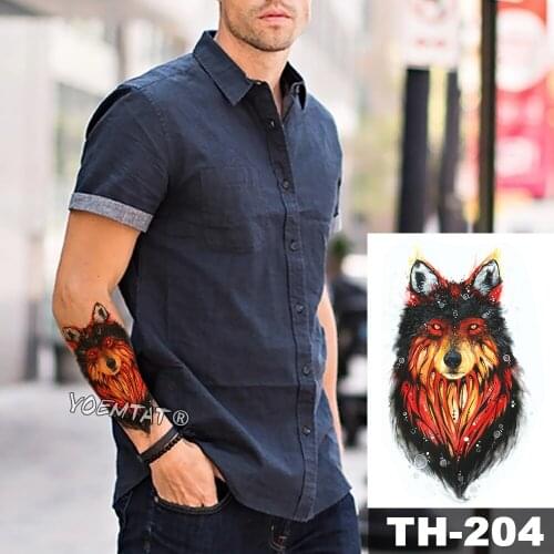 Waterproof Temporary Tattoo Sticker Dark magma flame wolf pattern animals Water Transfer body art flash fake tatoo