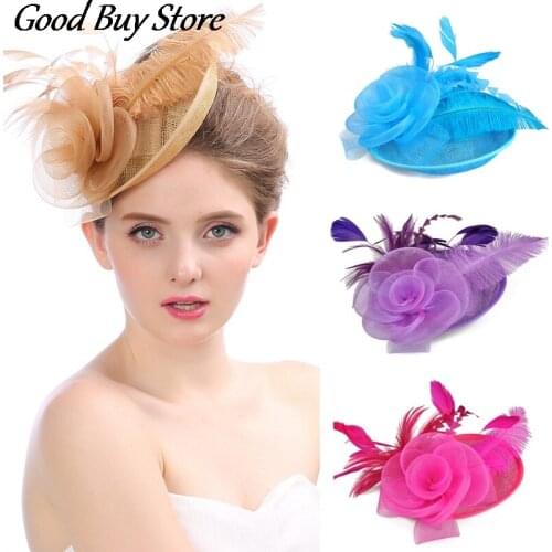 Wedding Cocktail Tea Party Headwear Women Floral Hair Clip Elegant Fascinators Caps Mesh Flower Feather Cap New Year Fashion