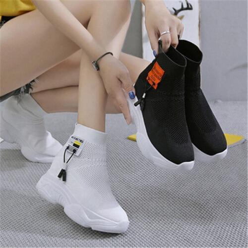 Womens Sock Boots 2021 Autumn Hidden Wedge Ankle Boot Women Wedges Sneakers Platform High Heels Casual Chunky Shoes Black White