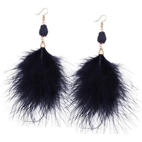 KMVEXO 2019 New Long Drop Stone Beads Earrings Tassel Long Gold Feather Earrings For Women Wedding Jewelry Pom Pom Earrings
