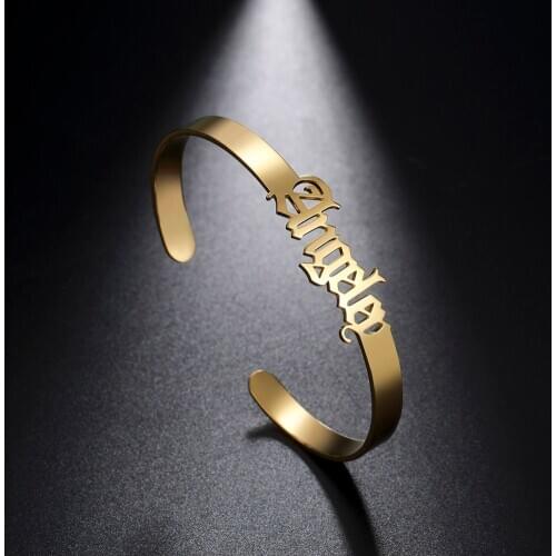 Lemegeton Custom Name Bangle Bracelet For Women Girls Personalized Stainless Steel Open Customized Nameplate Jewelry Bijoux