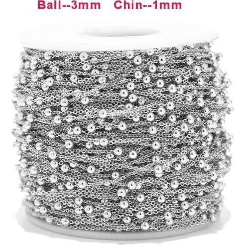 Gold/silver tone 3mm Stainless Steel Satellite Chains Beaded Ball Curb Thin Chains Necklace Spool Bulk for Jewelry Making
