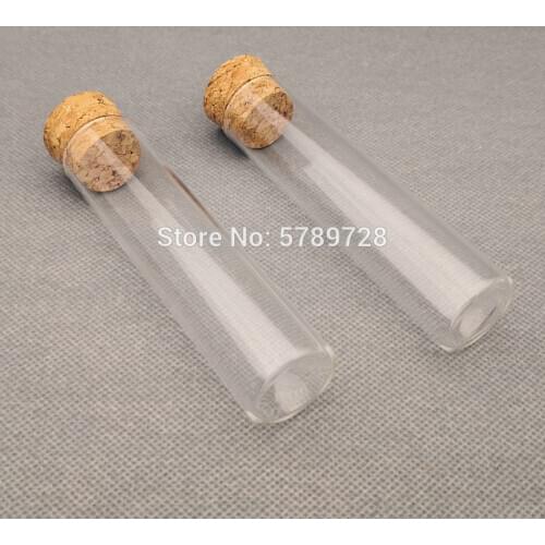 10pcs/lot 25x100mm clear Glass Flat bottom test tube with cork stopper,Lab Thickened glass reaction vessel with flat mouth