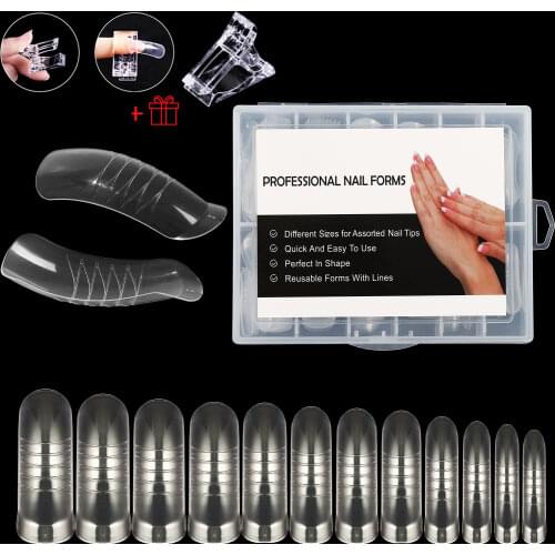 BNG 140Pcs Quick Building Mold Form Nail Tips Dual False Nails Reusable Clear Manicure Tool Extension Poly Nails Gel Art Forms