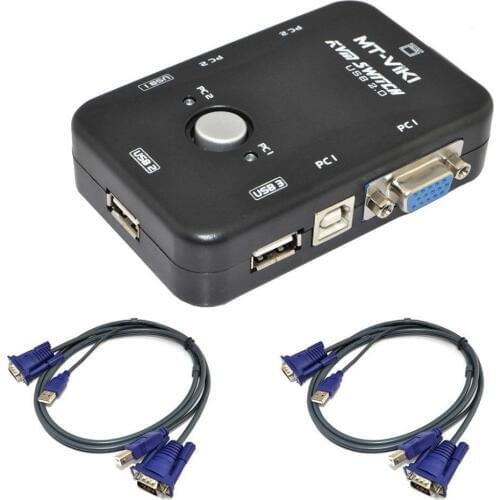 2 Port USB VGA KVM Switch Box+Cables for Computer Sharing Monitor Keyboard Mouse