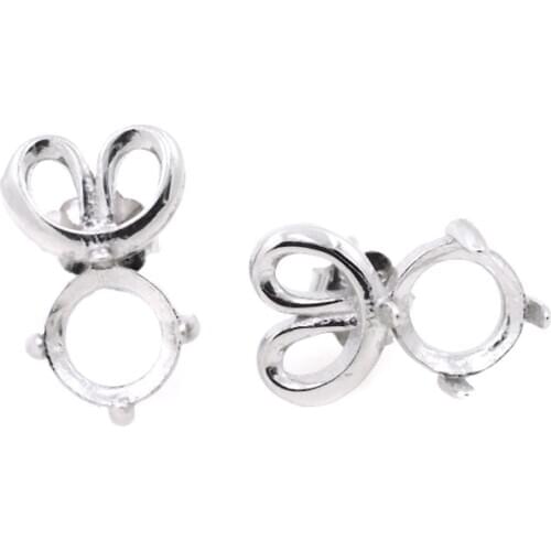 20pcs/lot Sterling Silver 925 Women Earrings 6mm Round Cabochon Semi Mount Stud Earring Fine Jewelry Setting DIY Stone Wholesale
