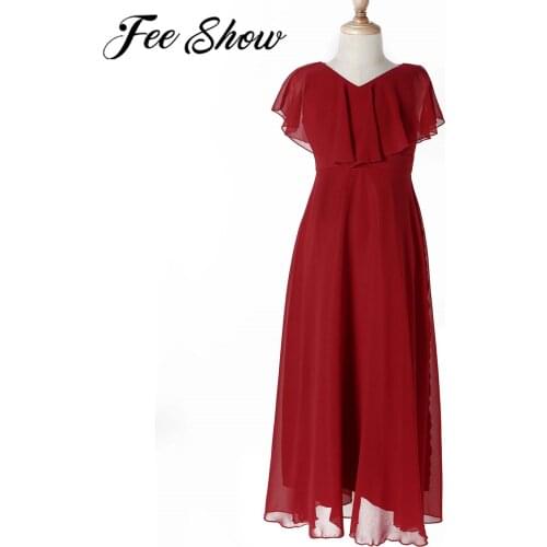 2021 Summer Kids Dresses for Girls V Neck A-line Chiffon Flower Girl Dress Wedding Party Prom Vestidos Childrens Elegant Dress